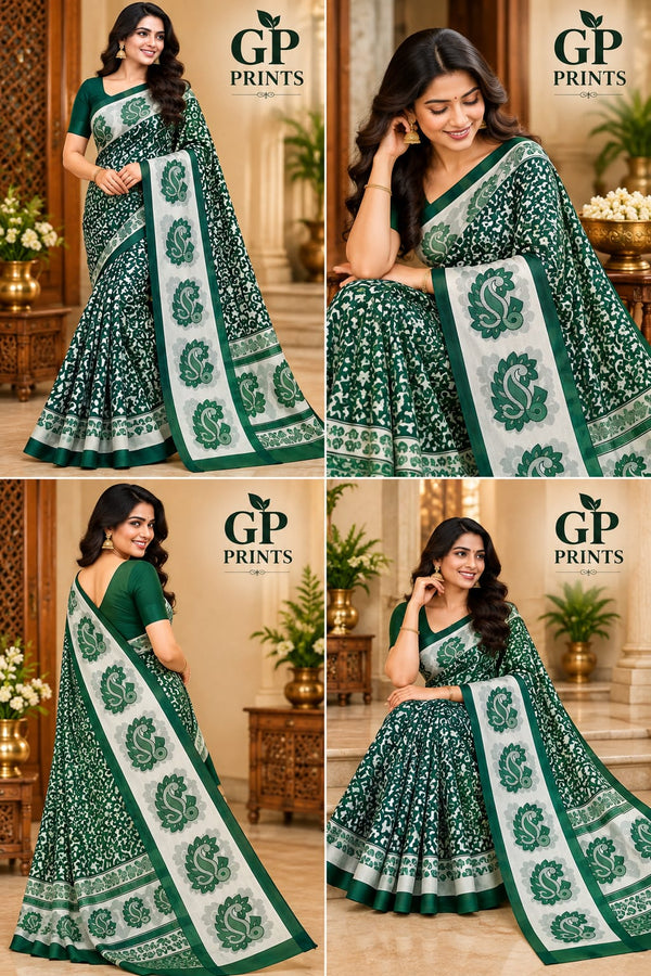 GP Prints Saree Green